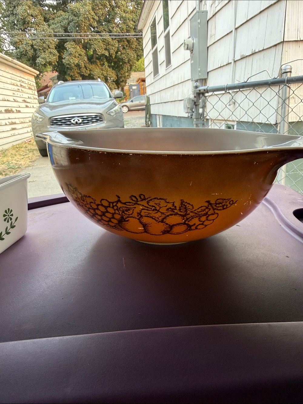 Pyrex Amber Glass Bowl with Black Fruit Band